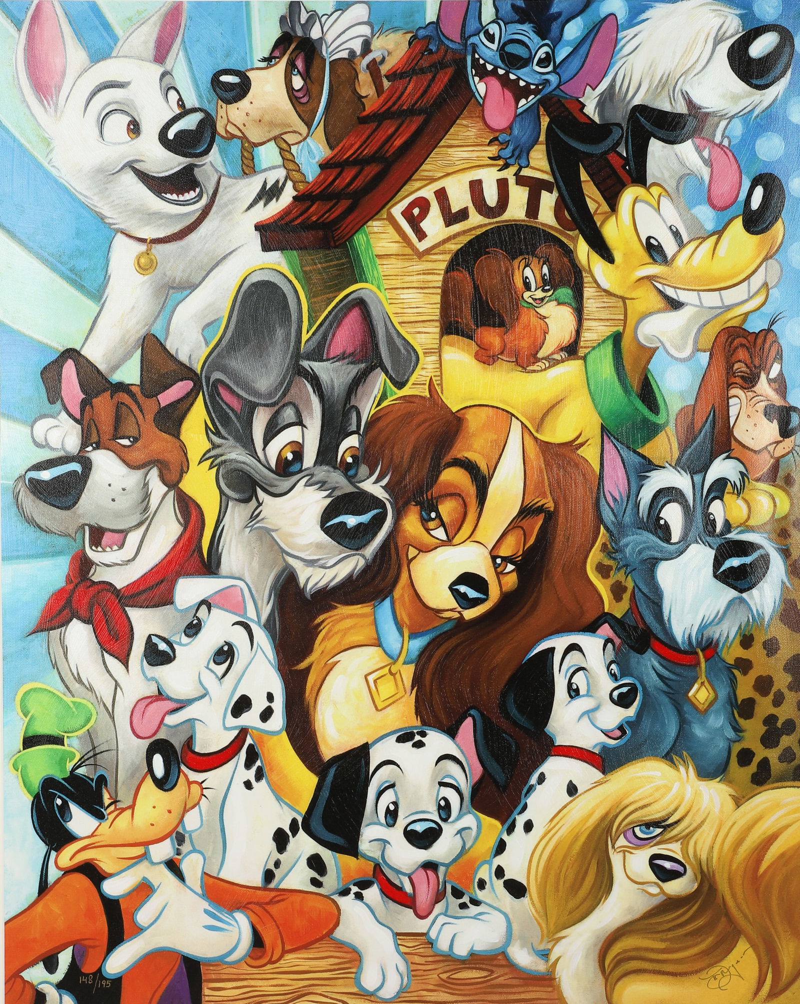 Large Walt Disney " So Many Disney Dogs" Print (1 of 2)