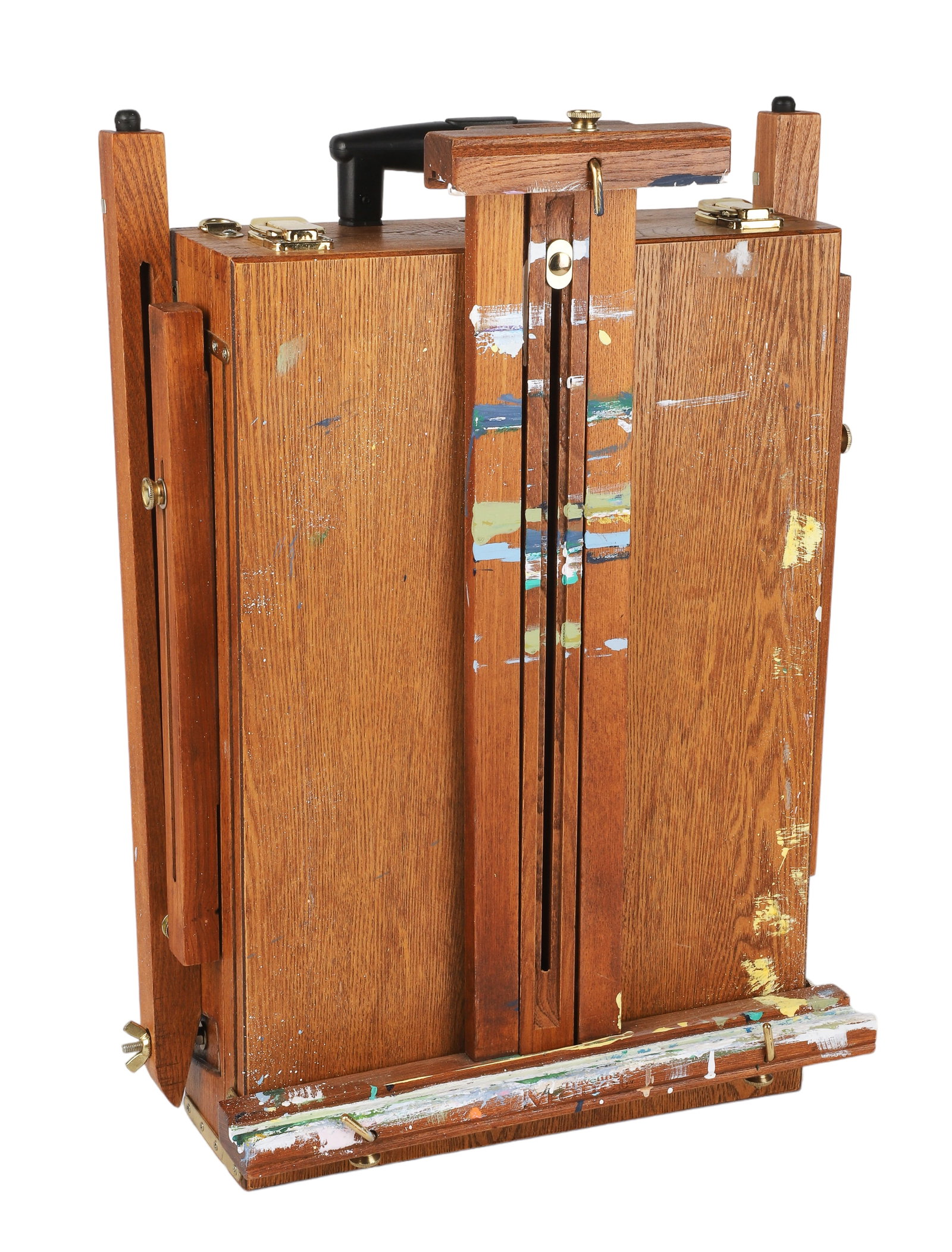 Traveling Monet Wooden French Easel & Sketchbox: Mark Monet French style field and studio sketchbox easel, can be placed on a table or converted into a high tripod painting stand, with removable storage drawer & wood palette, telescoping handle, eng