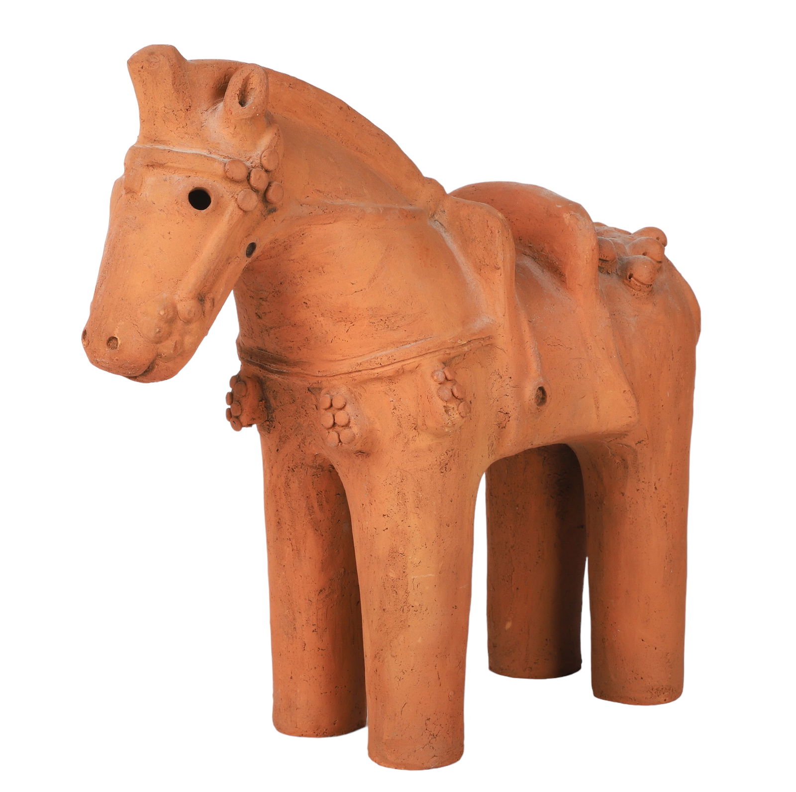 Japanese Haniwa Style Pottery Horse: Japanese Haniwa style terracotta pottery horse figure, unmarked, 12-3/4" h