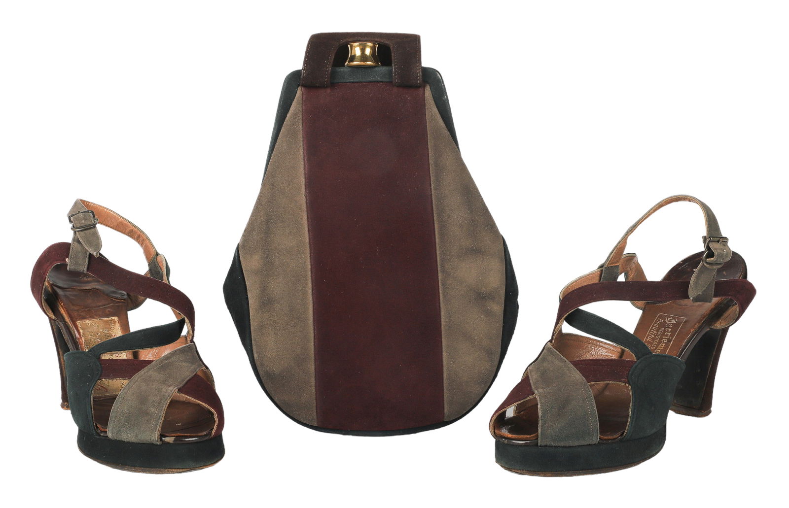 1940's Suede Platform Sandals with Matched Purse (1 of 5)