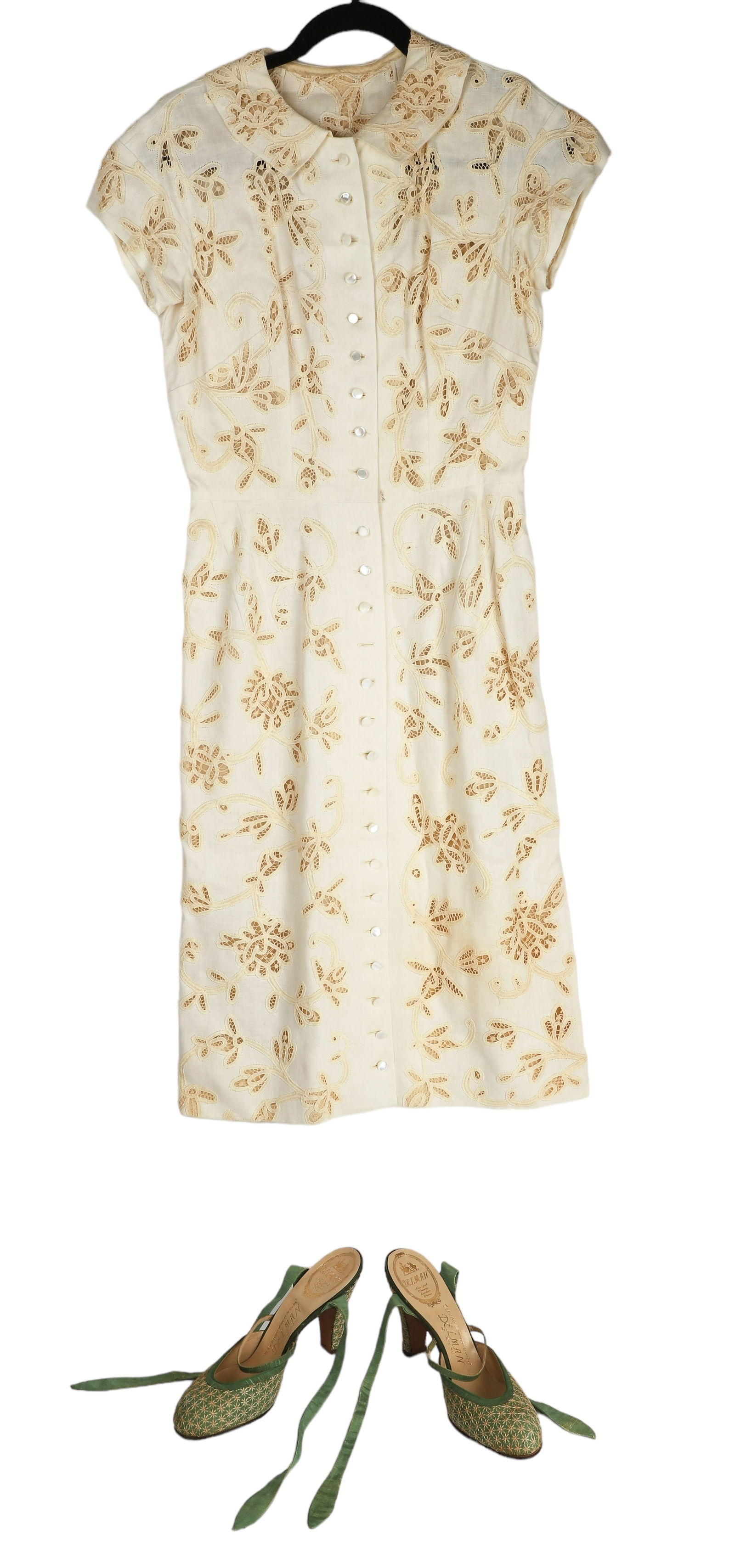 1950's Delman Wrap Pumps and Lace Inset Dress (1 of 8)