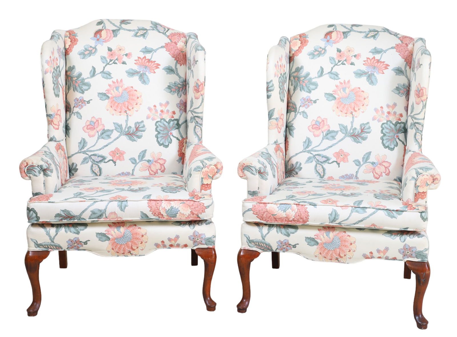 Pair Sam Moore Furniture Queen Anne style upholstered wing chairs (1 of 2)