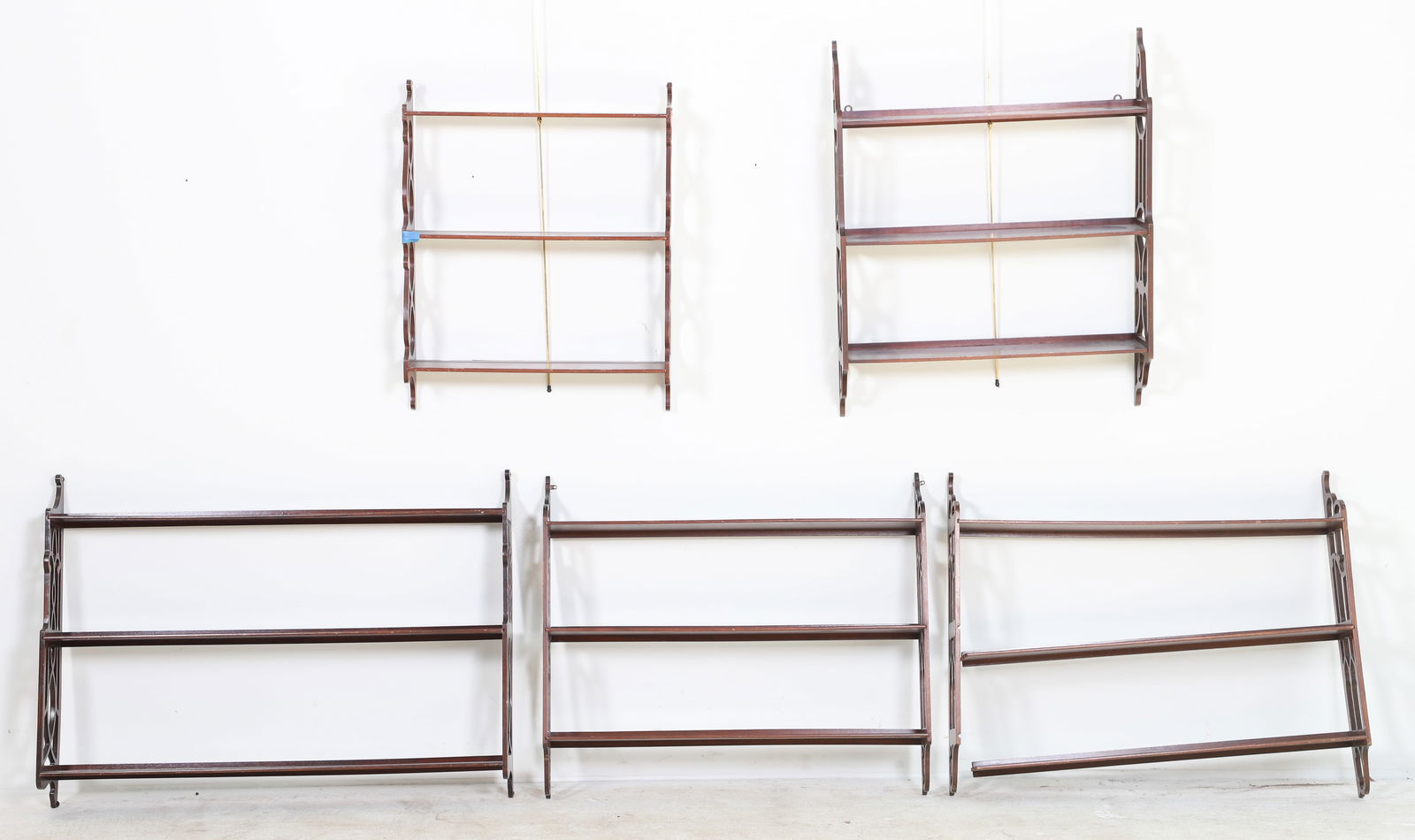 (5) Mahogany hanging wall shelves (1 of 2)