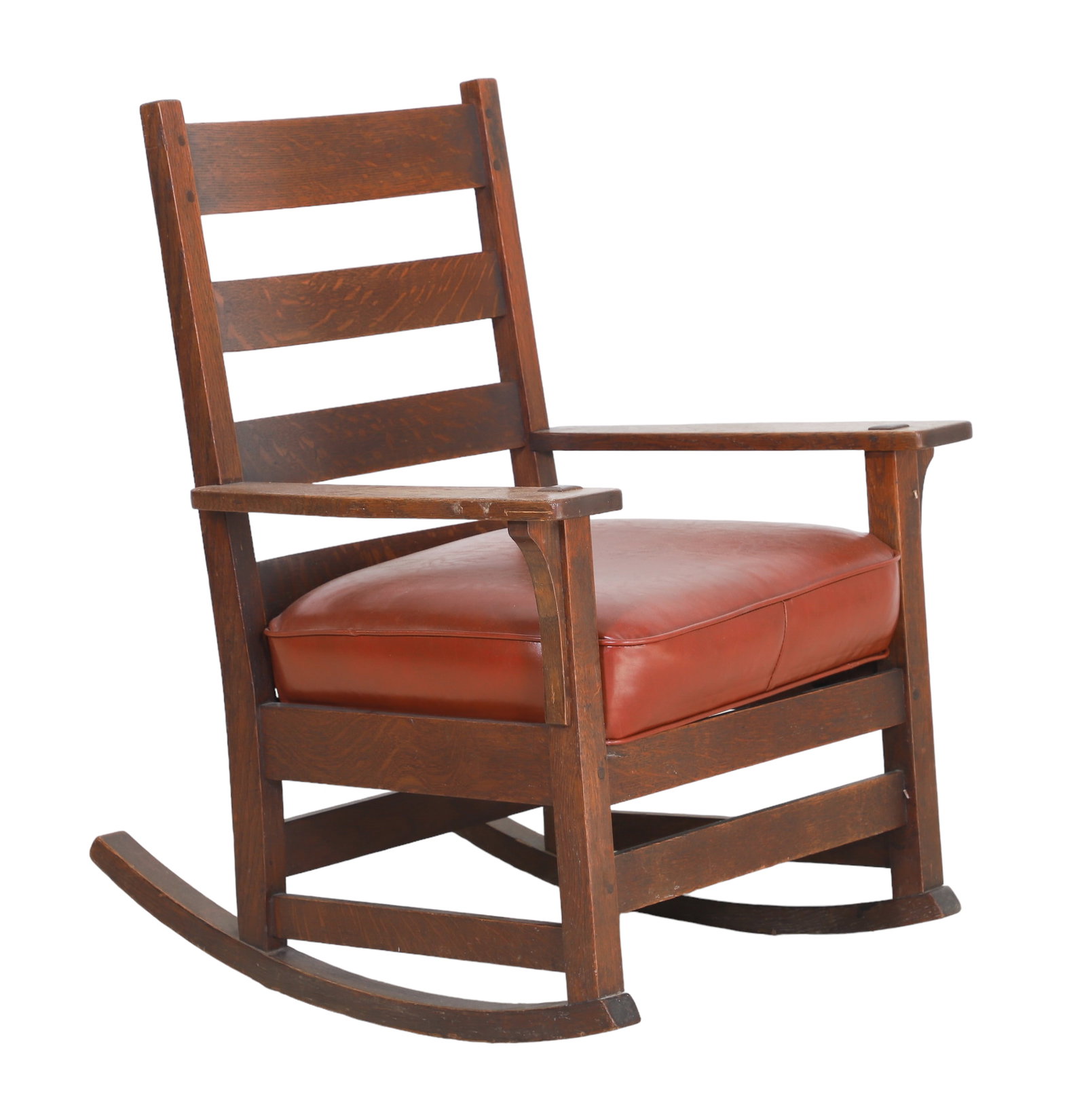 L & JG Stickley Arts and Crafts oak rocking chair: L & JG Stickley Arts and Crafts oak rocking chair, 4 slat back, 37-1/2"h x 27"w