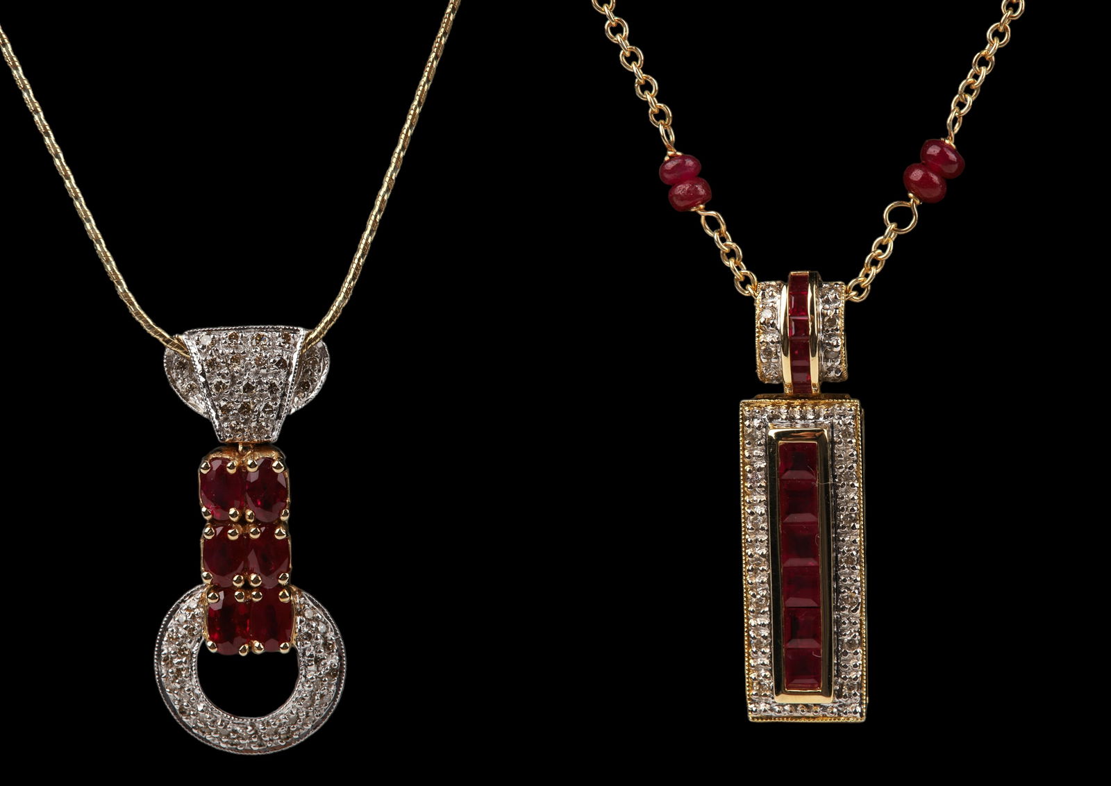 (2) 14K Two-Tone Ruby and Diamond Necklaces (1 of 8)