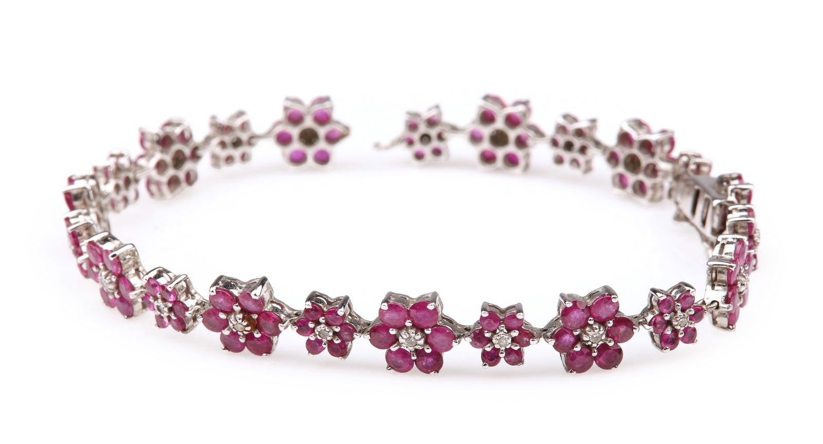 18K White Gold Pink Topaz Flower Bracelet (1 of 6)