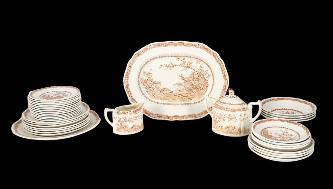 (36) Pcs Furnivals & Masons Brown Quail Dinnerware Auction