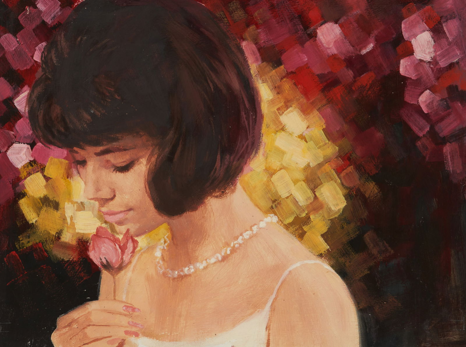 Mark Miller (American, 1919-2008) Romance story illustrations depicting a girl smelling a rose (1 of 4)