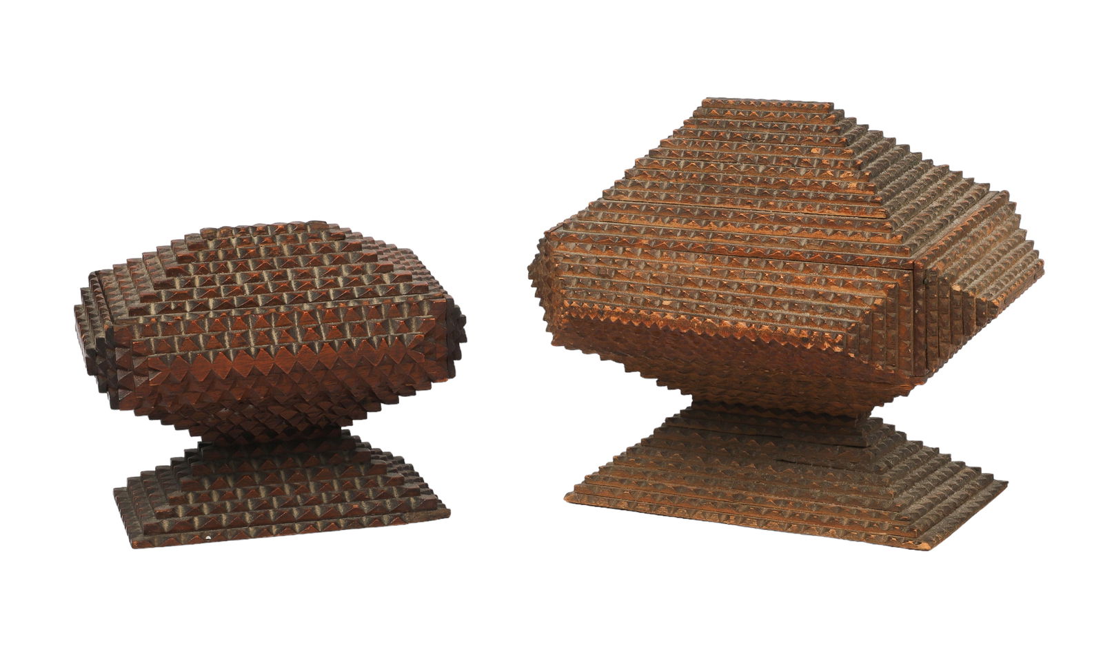(2) Squatty Pyramid Tramp Art Pedestal Boxes (1 of 6)
