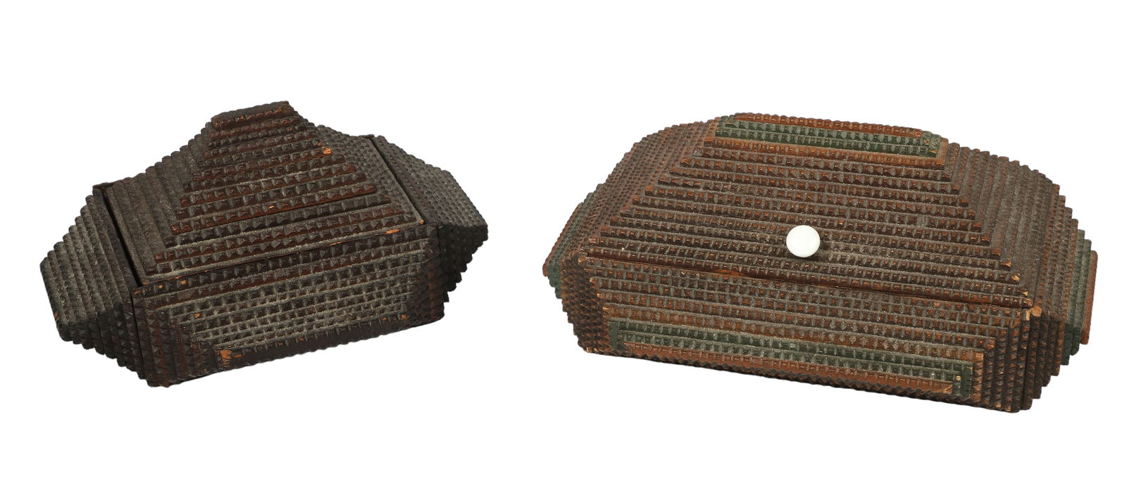 (2) Squatty Pyramid Tramp Art Boxes (1 of 6)