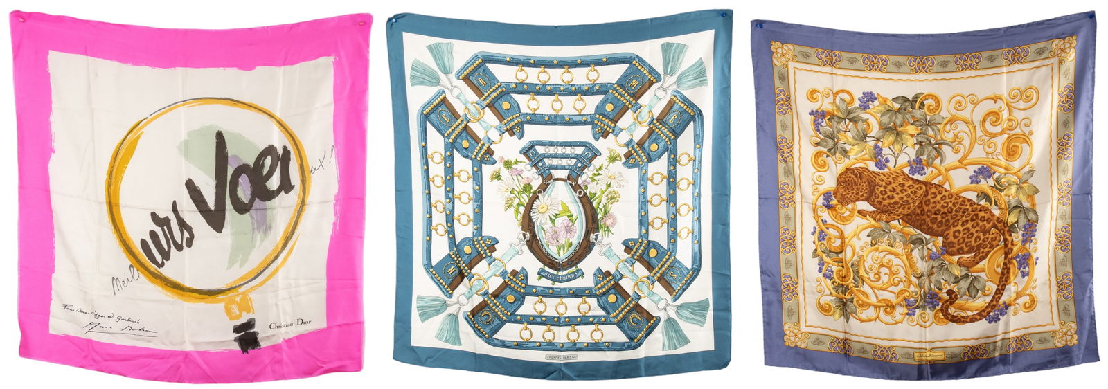 (3) Hermes, Dior and Ferragamo Silk Scarves (1 of 7)