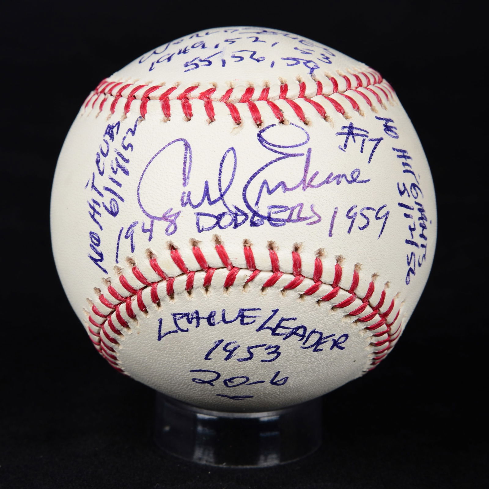 Carl Erskine Signed Full Stats Ball (1 of 3)