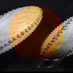 C. 1954 Baltimore Orioles 24 Sig Baseball: C. 1954 Baltimore Orioles 24 Sig Baseball, the following Baltimore Orioles stamped ball has 24 signatures, many difficult to see on the worn ball however many still legible incl Paul Richards (ss); Br