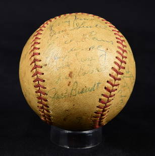 C. 1954 Baltimore Orioles 24 Sig Baseball: C. 1954 Baltimore Orioles 24 Sig Baseball, the following Baltimore Orioles stamped ball has 24 signatures, many difficult to see on the worn ball however many still legible incl Paul Richards (ss); Br