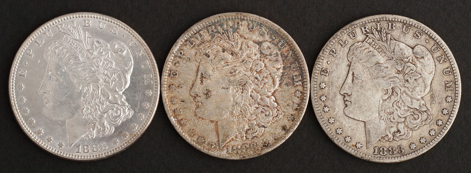 (3) Morgan Dollars, 1883, 1883-O, 1883-S, , VF-AU (1 of 2)