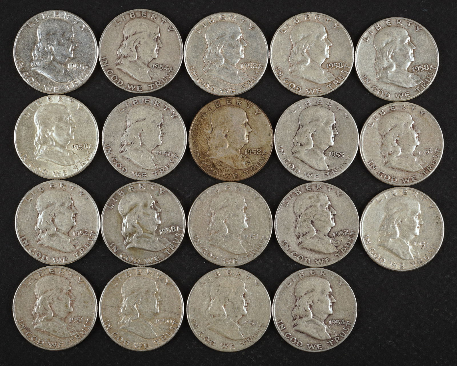 $9,50 Face Value 90% Silver Franklin Half Dollars (1 of 2)