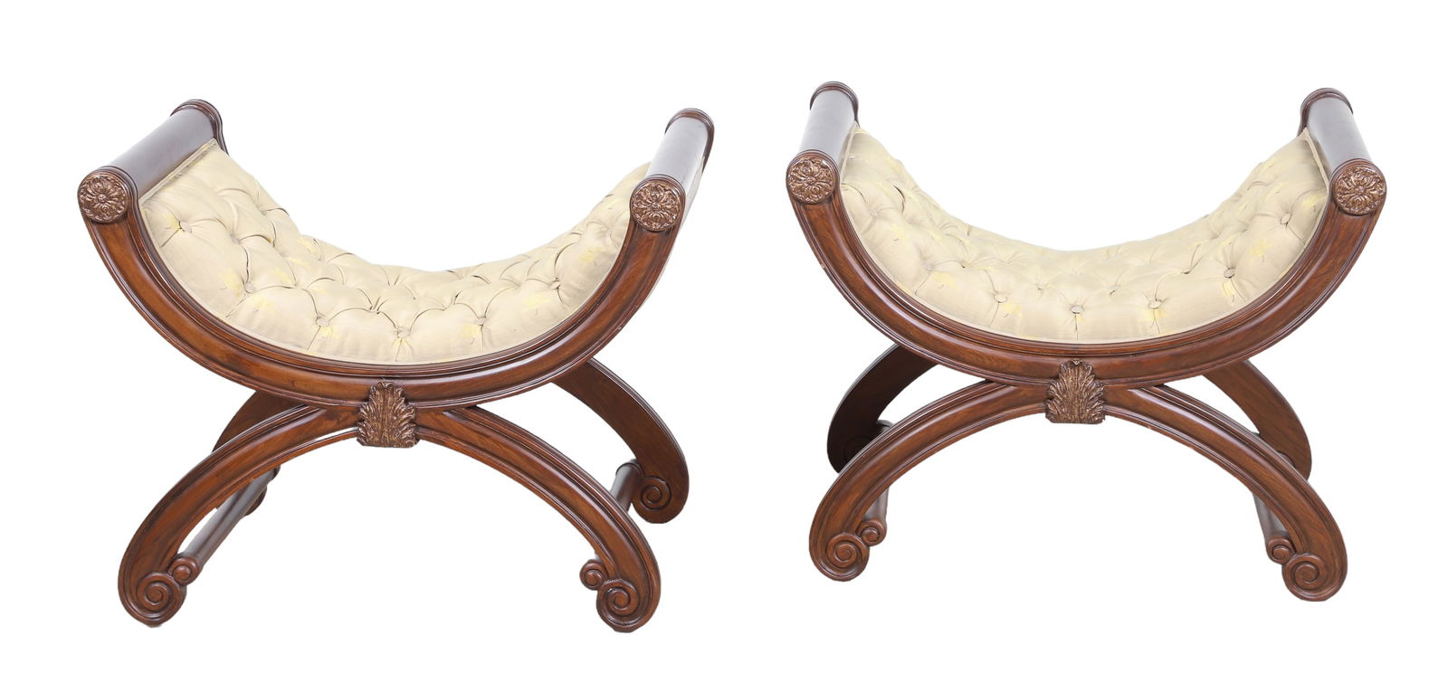 Regency style tufted upholstered cerule benches (1 of 2)