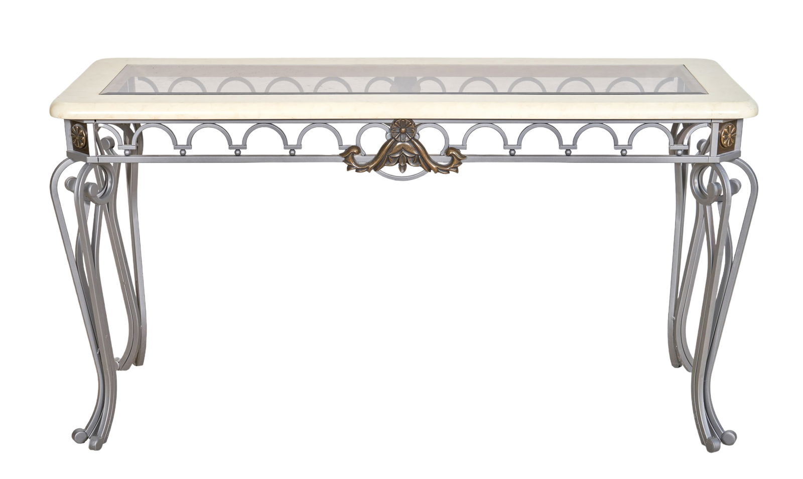 Regency style brushed metal glass top console table (1 of 2)
