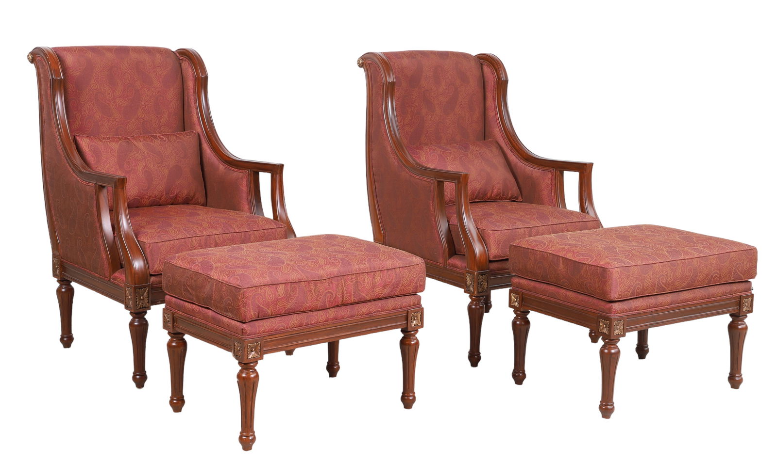 Pair Louis XVI style upholstered lounge chairs w/ ottomans (1 of 1)