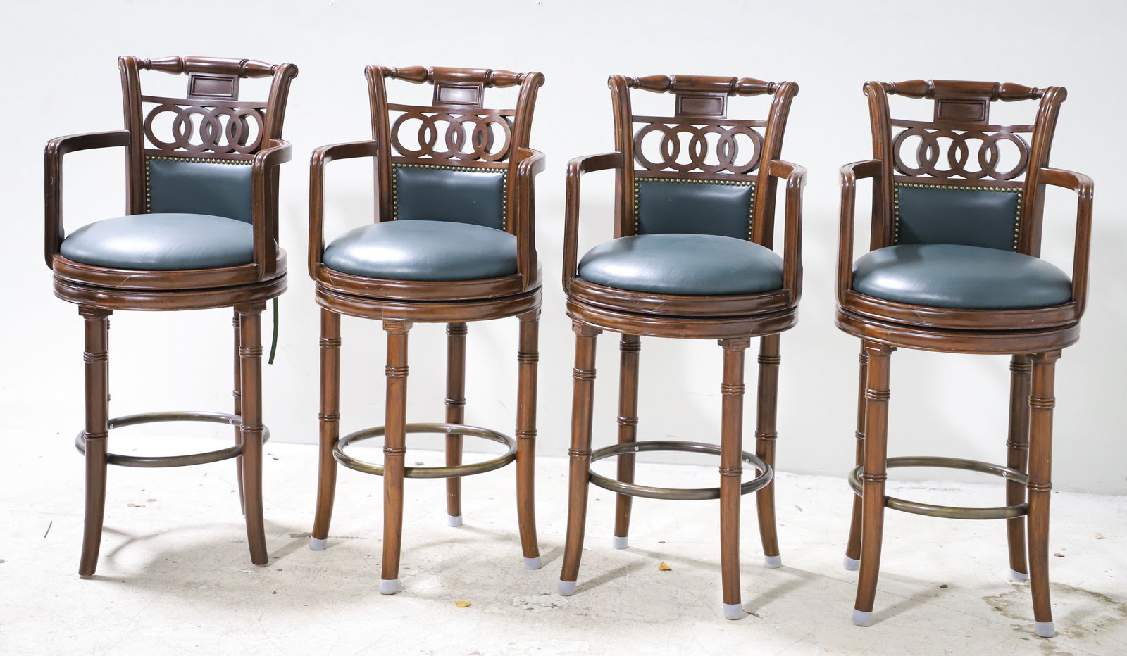 (4) Regency style carved mahogany and leather barstools (1 of 1)
