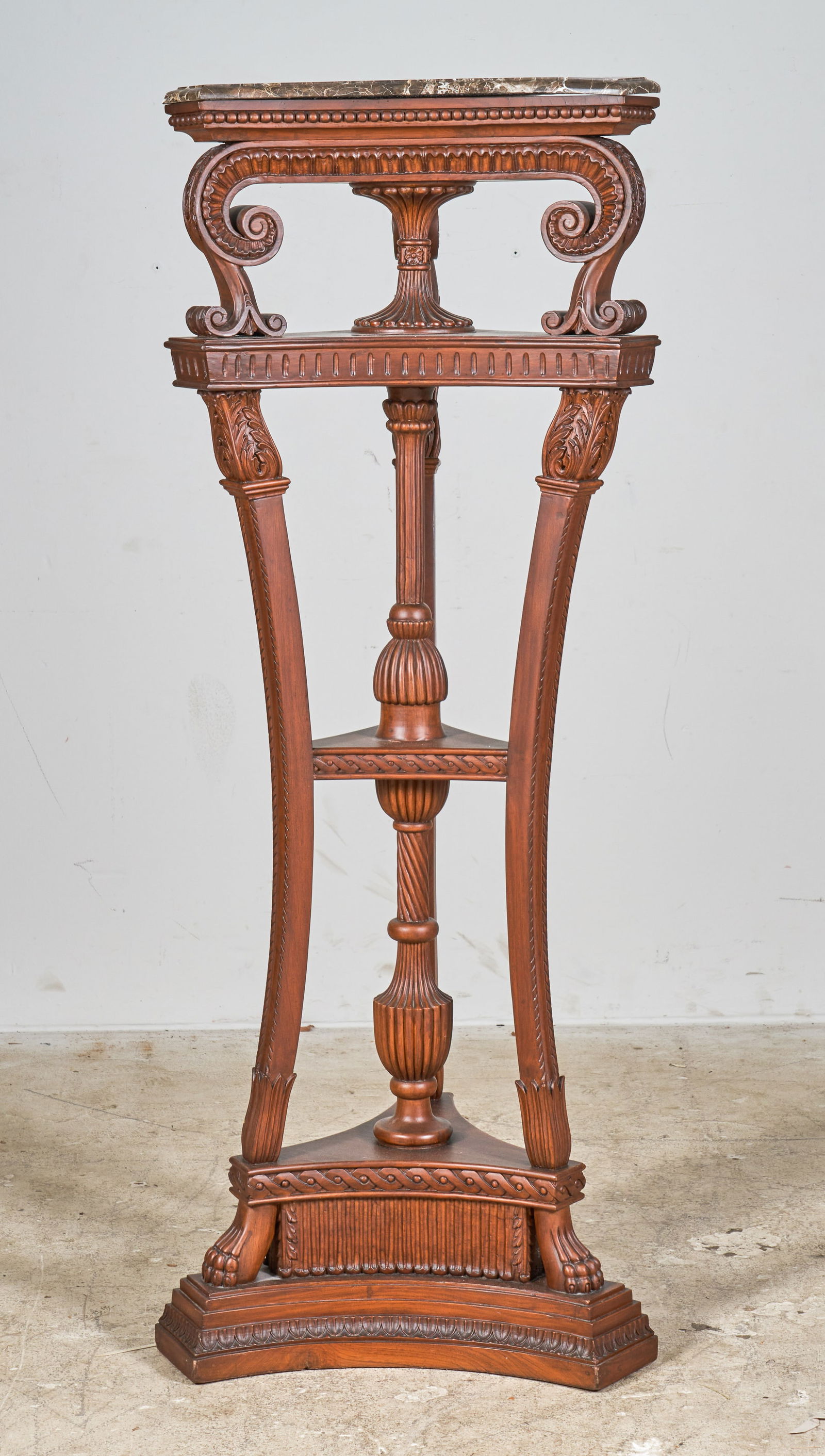 Regency style carved mahogany marbletop pedestal (1 of 3)