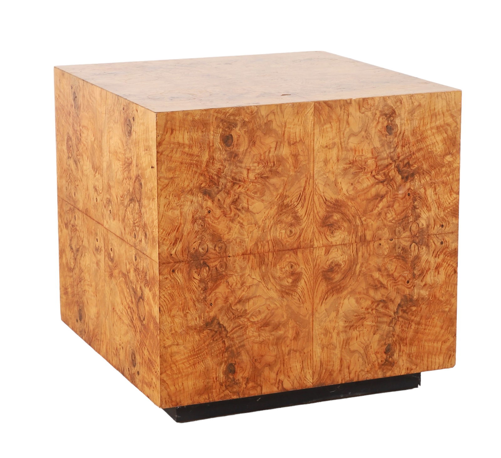 Modern Design burl walnut cubed pedestal/side table (1 of 2)