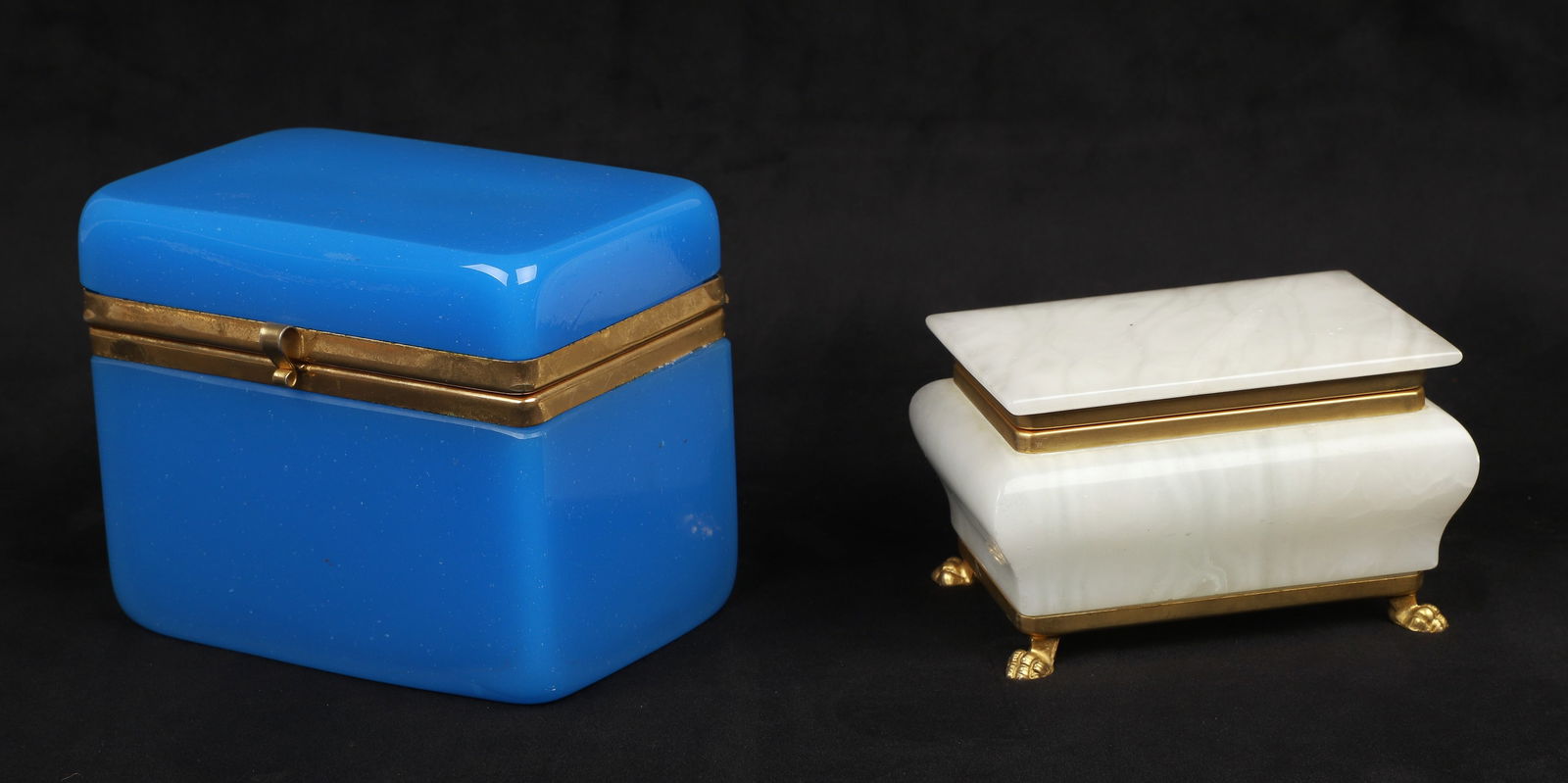 (2) Glass and Alabaster Dresser Boxes (1 of 5)