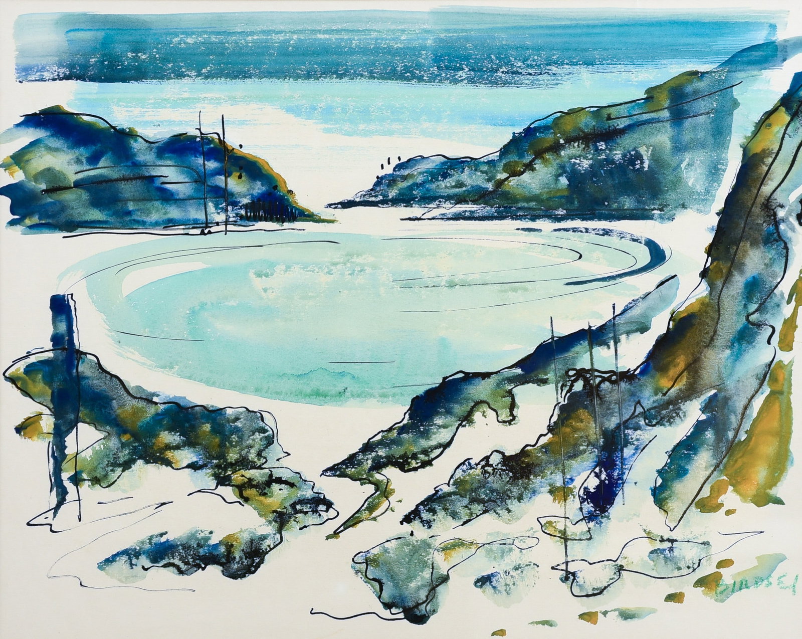 Alfred Birdsey Bermuda Watercolor Landscape: Alfred Birdsey (Bermudian, 1912-1996) Bermuda watercolor landscape, watercolor on paper, signed "Birdsey", 16-1/2" x 21" sight, framed 23-3/4" x 28-1/4", very good condition