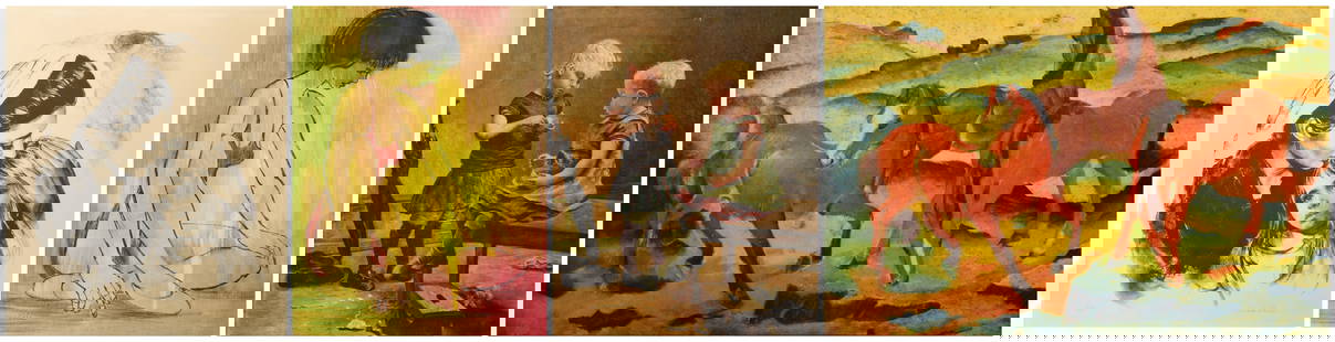 (7) Pcs Paintings and Prints: (7) Pcs, paintings and prints includes Ludwig oil painting of children, Albert Pels pastel of children, Sandy Liberman lithograph, framed print of horses, unframed giclee after Gustav Klimt, unframed