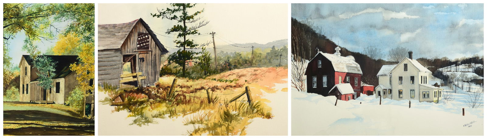 (3) Rural Landscape Watercolor Paintings (1 of 9)