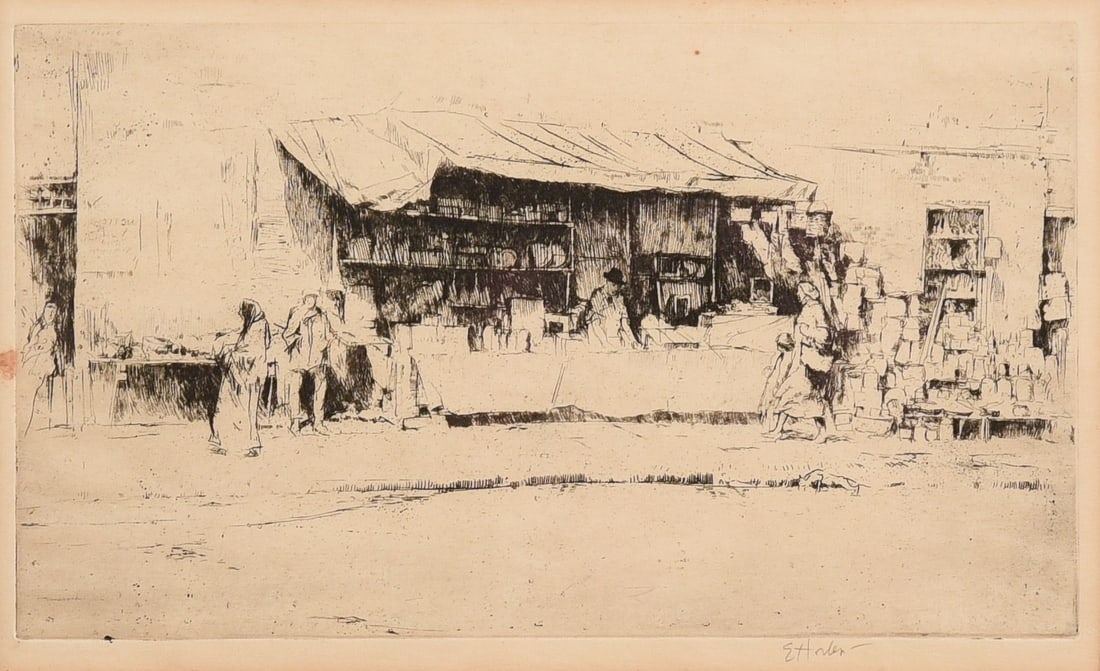 Earl Horter Etching, Market Scene (1 of 4)