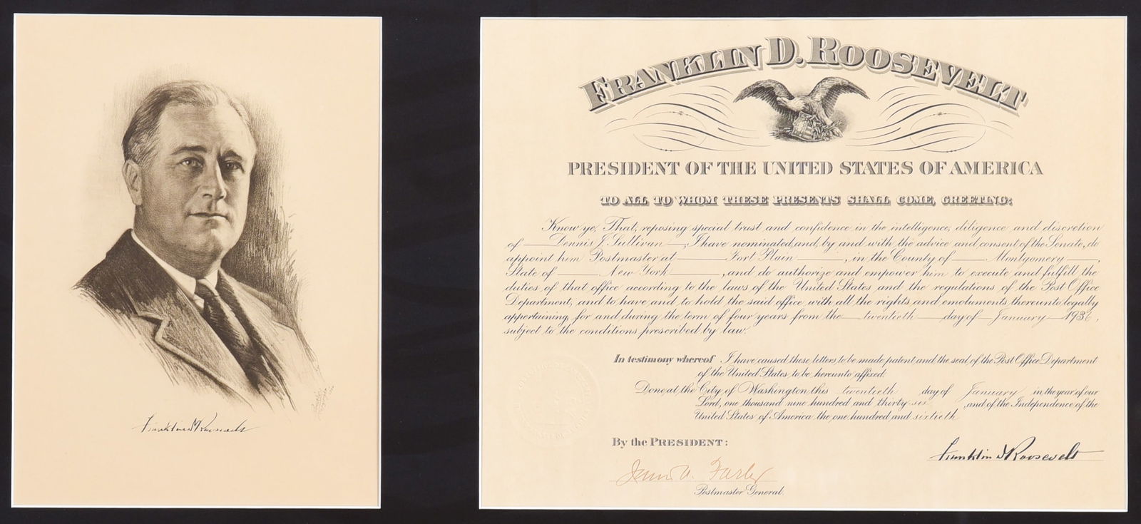 P Franklin Roosevelt Presidential document, (1 of 2)