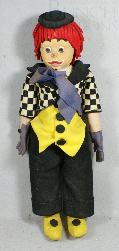 Lenci Torino Cloth Clown Doll with jointed legs,: Lenci Torino Cloth Clown Doll with jointed legs, marked "Lenci Torino" on cloth tag, 21-1/2" high