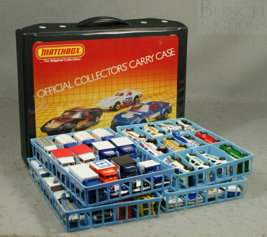 48 Matchbox Toy Cars mostly emergency vehicles, : 48 Matchbox Toy Cars mostly emergency vehicles, police and milk trucks including a 1983 official collectors case
