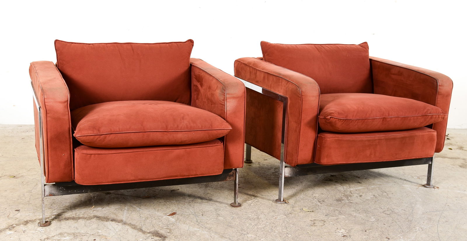 Pair Milo Baughman style chrome and upholstered lounge chairs (1 of 2)