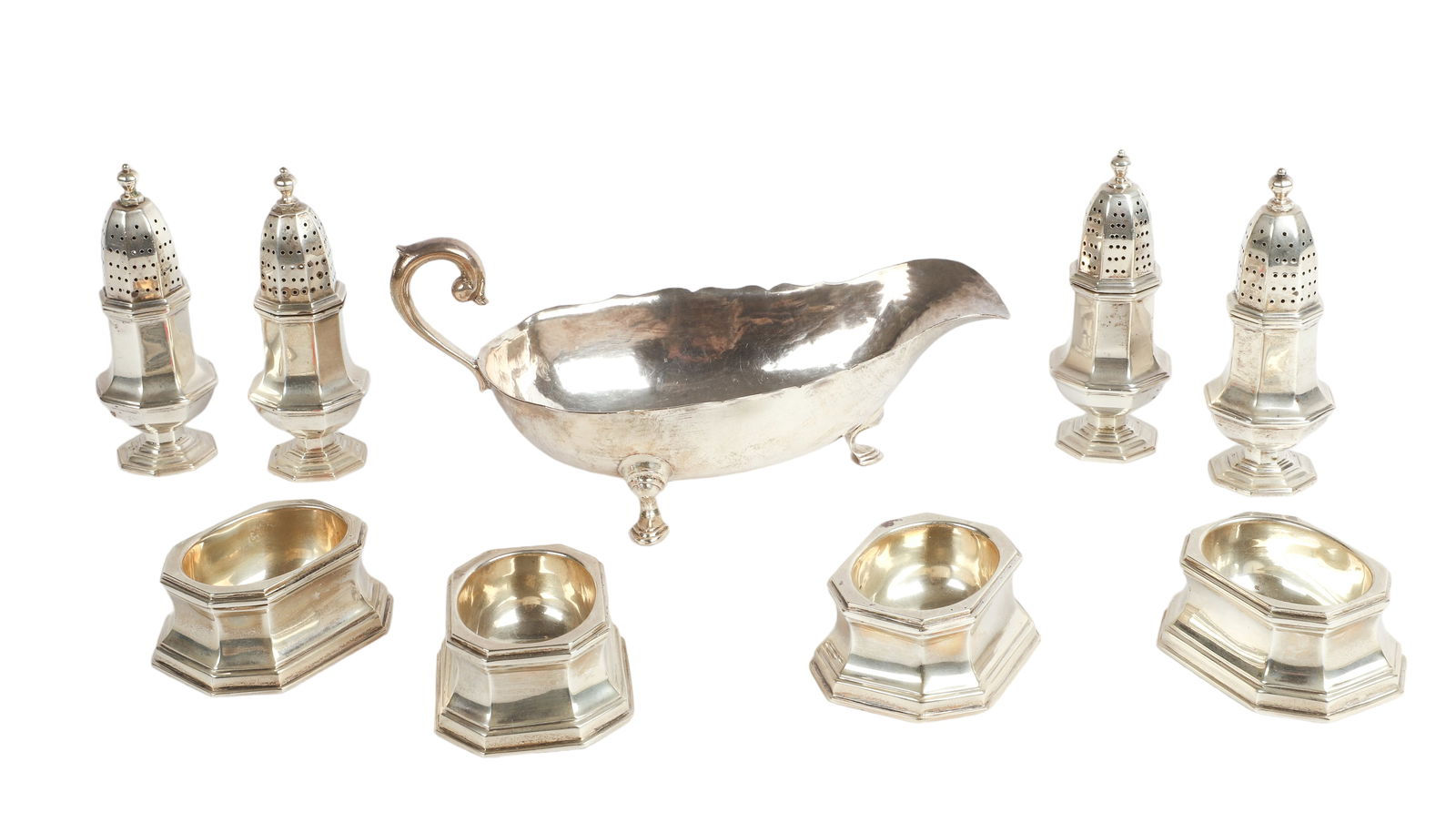 Sterling Salt Cellars, Shakers and Sauce Boat (1 of 5)