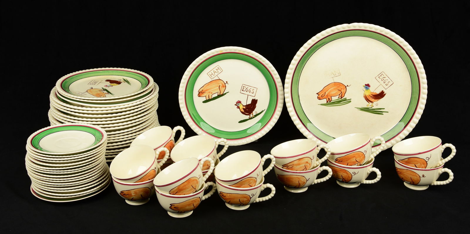 (46) Pcs Blue Ridge Pottery Ham 'N Eggs Dinnerware (1 of 1)