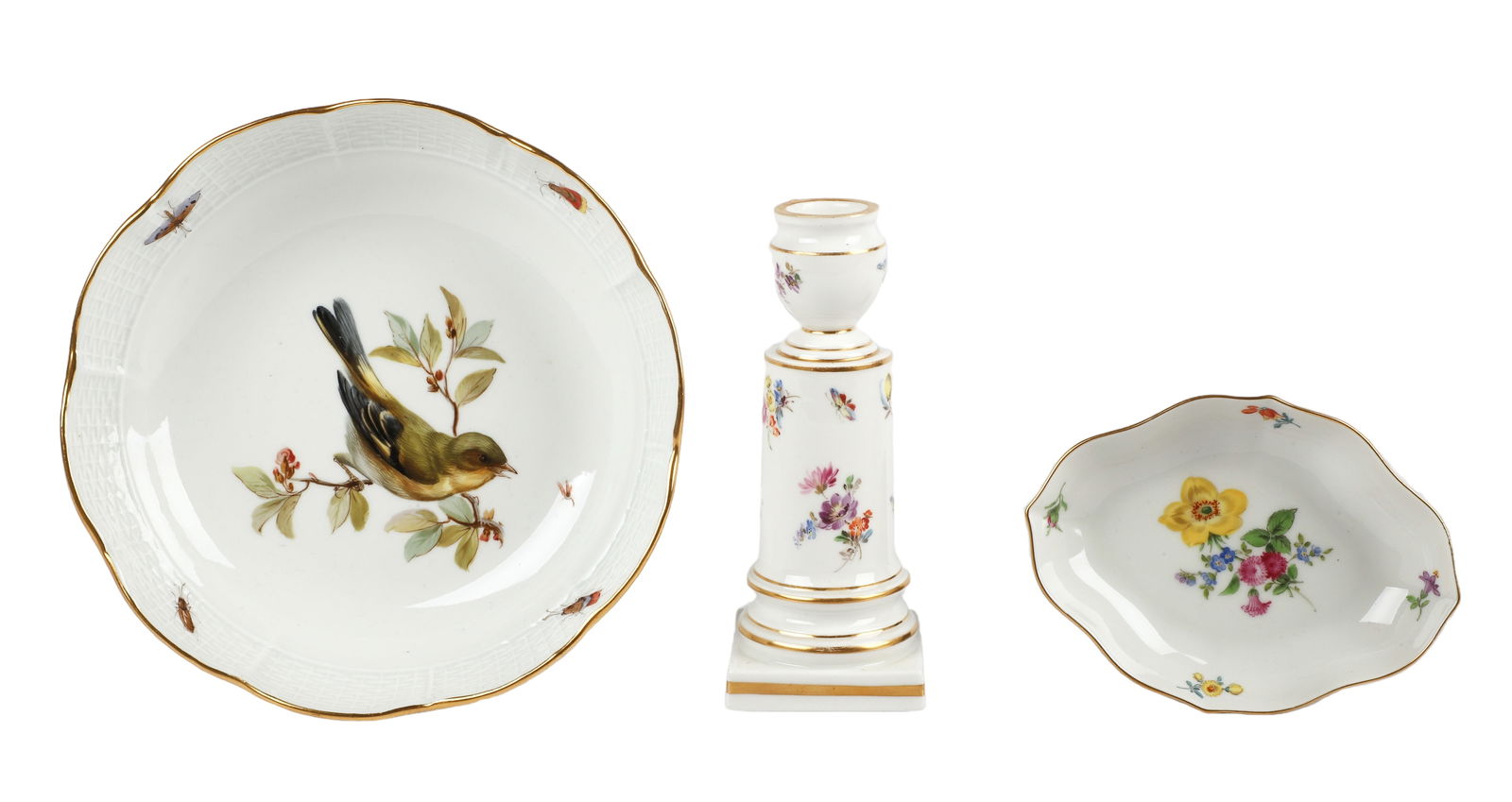 (3) Meissen Bowl, Candlestick and Bon Bon (1 of 5)