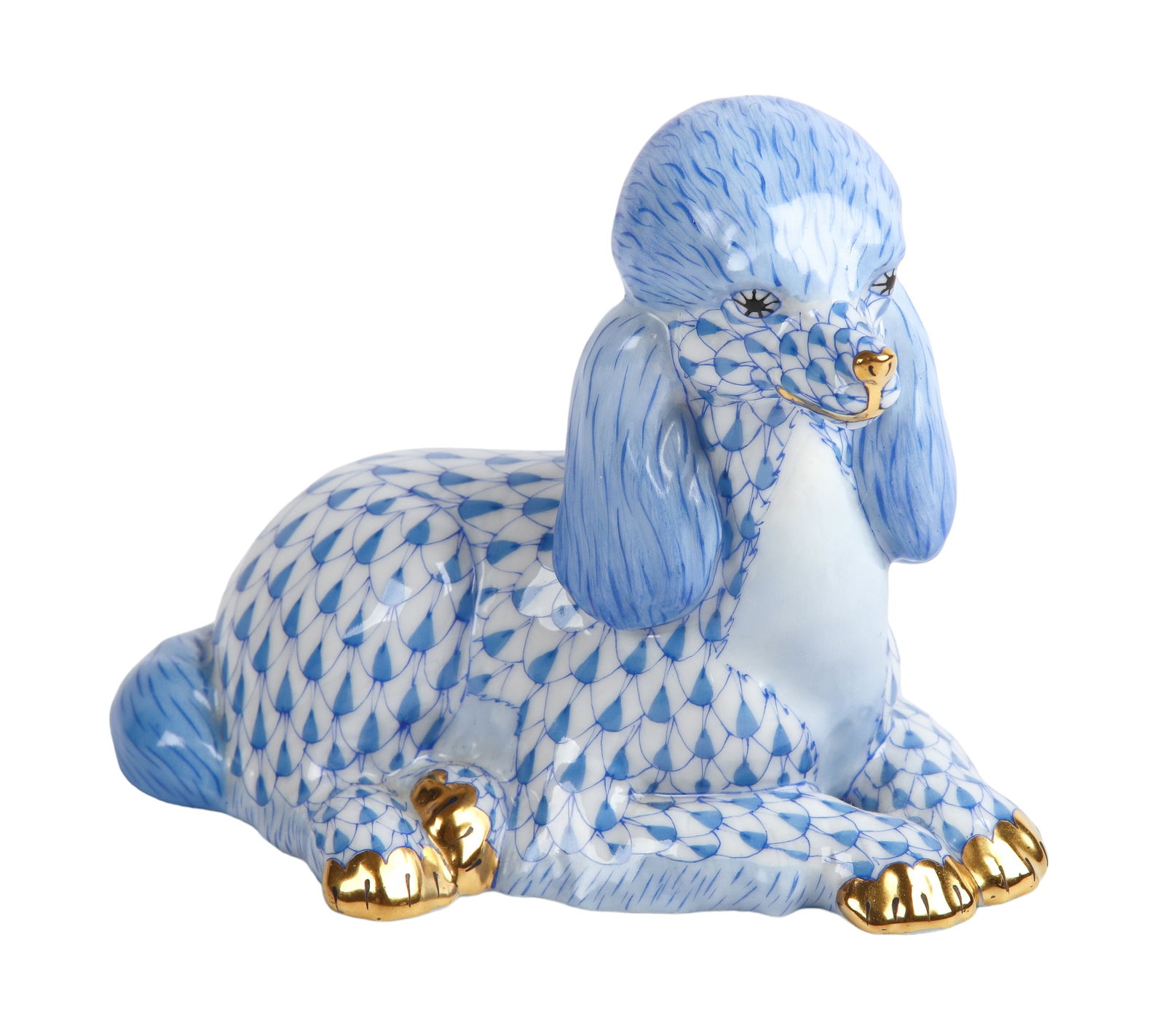 Herend Blue Fishnet Porcelain Poodle Figure (1 of 4)