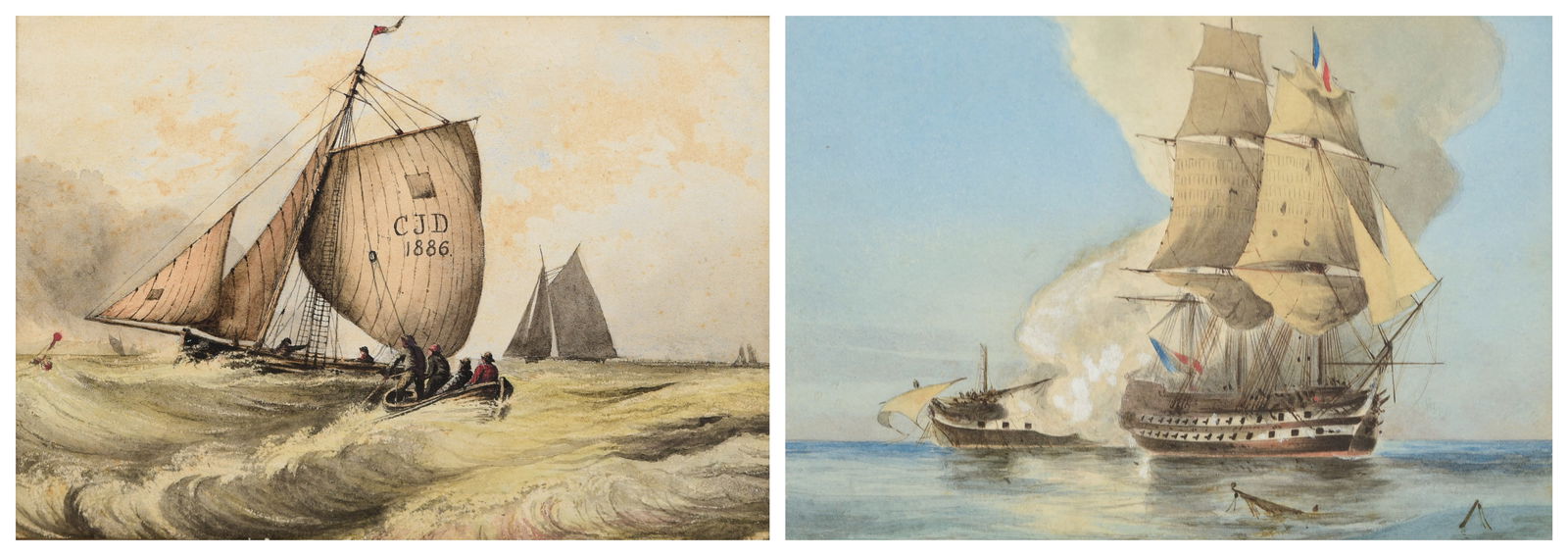 (2) Antique Marine Watercolor Paintings (1 of 4)