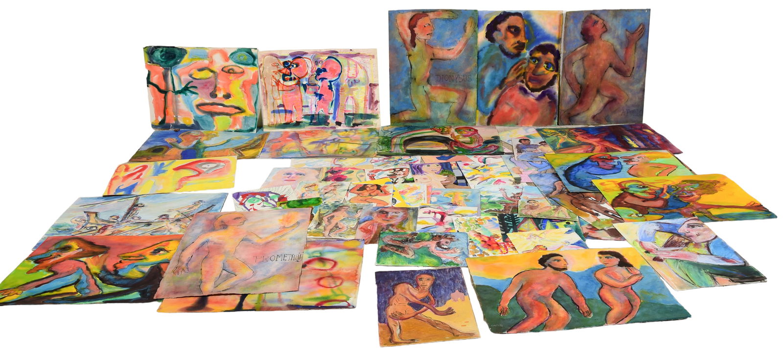 (72) Naive Folk Art Works on Paper (1 of 2)