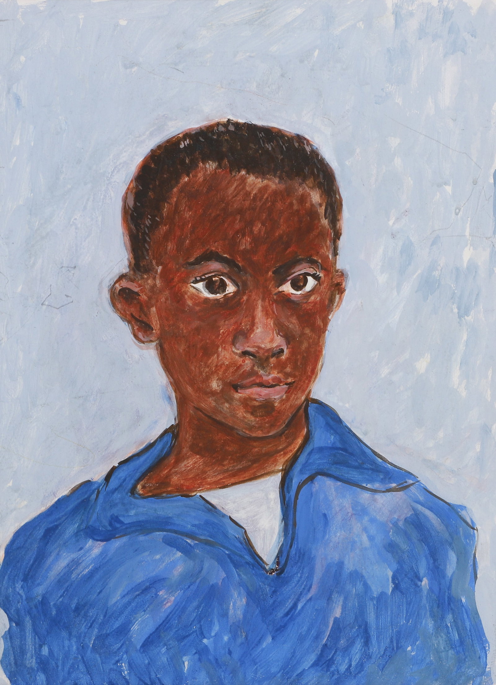 Portrait Painting of a Young Man: Portrait painting of a young man, gouache on board, unsigned, 15 1/2" x 11 1/2" sight, 17 1/2" x 13 1/2" framed
