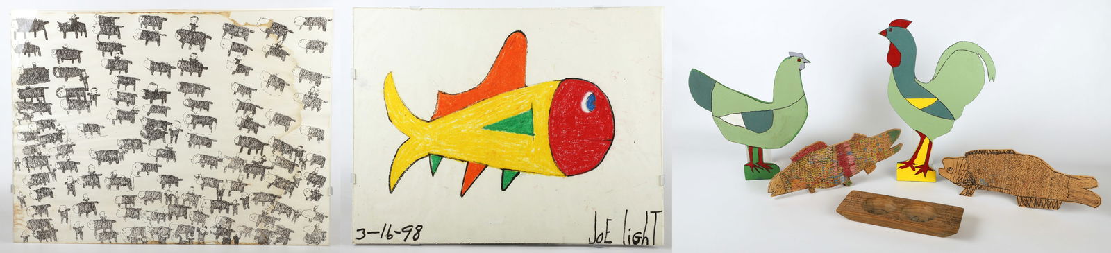 (7) Folk Art Carvings and Works on Paper (1 of 4)