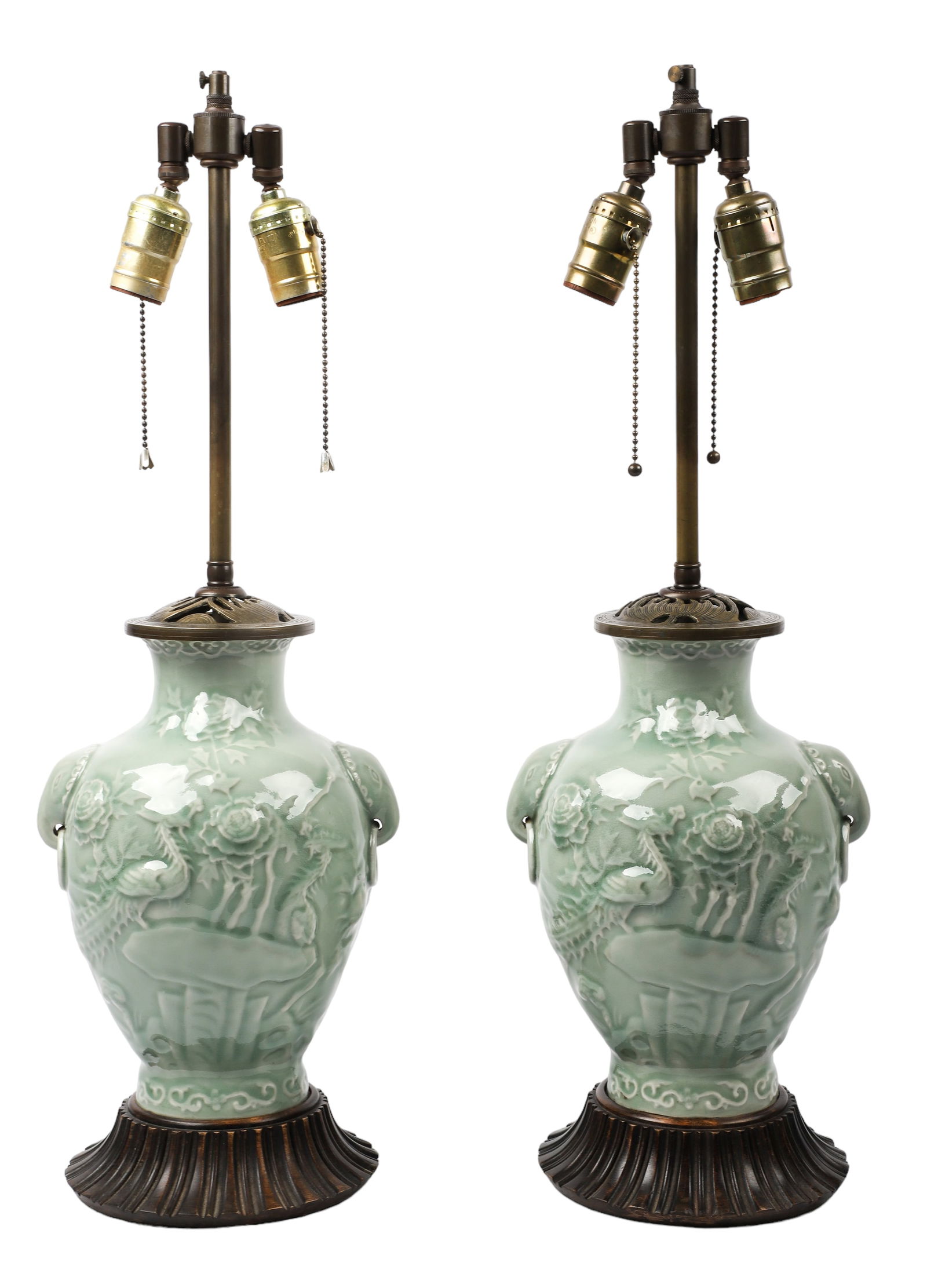 Pair of Chinese Celadon Urn Form Vase Table Lamps (1 of 2)