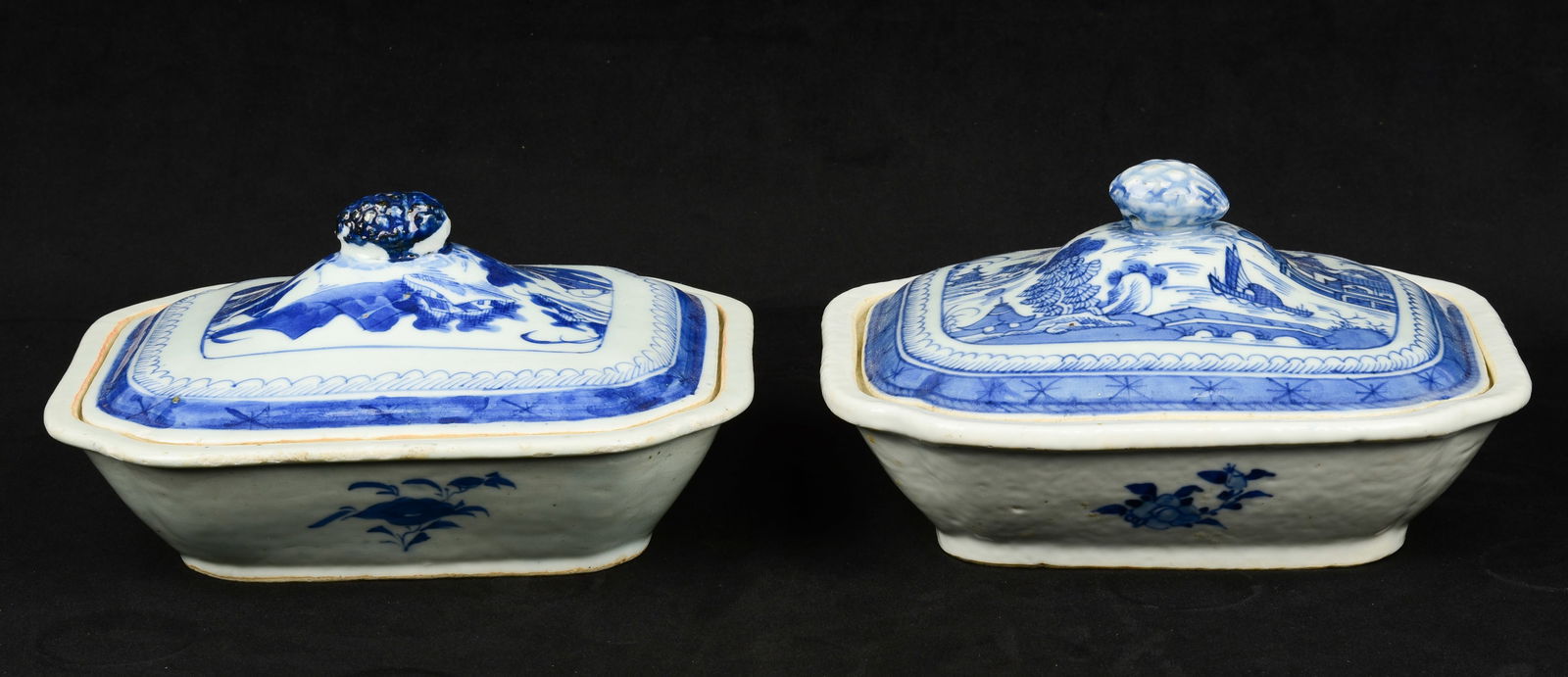 (2) Chinese Blue & White Canton Vegetable Dishes (1 of 2)