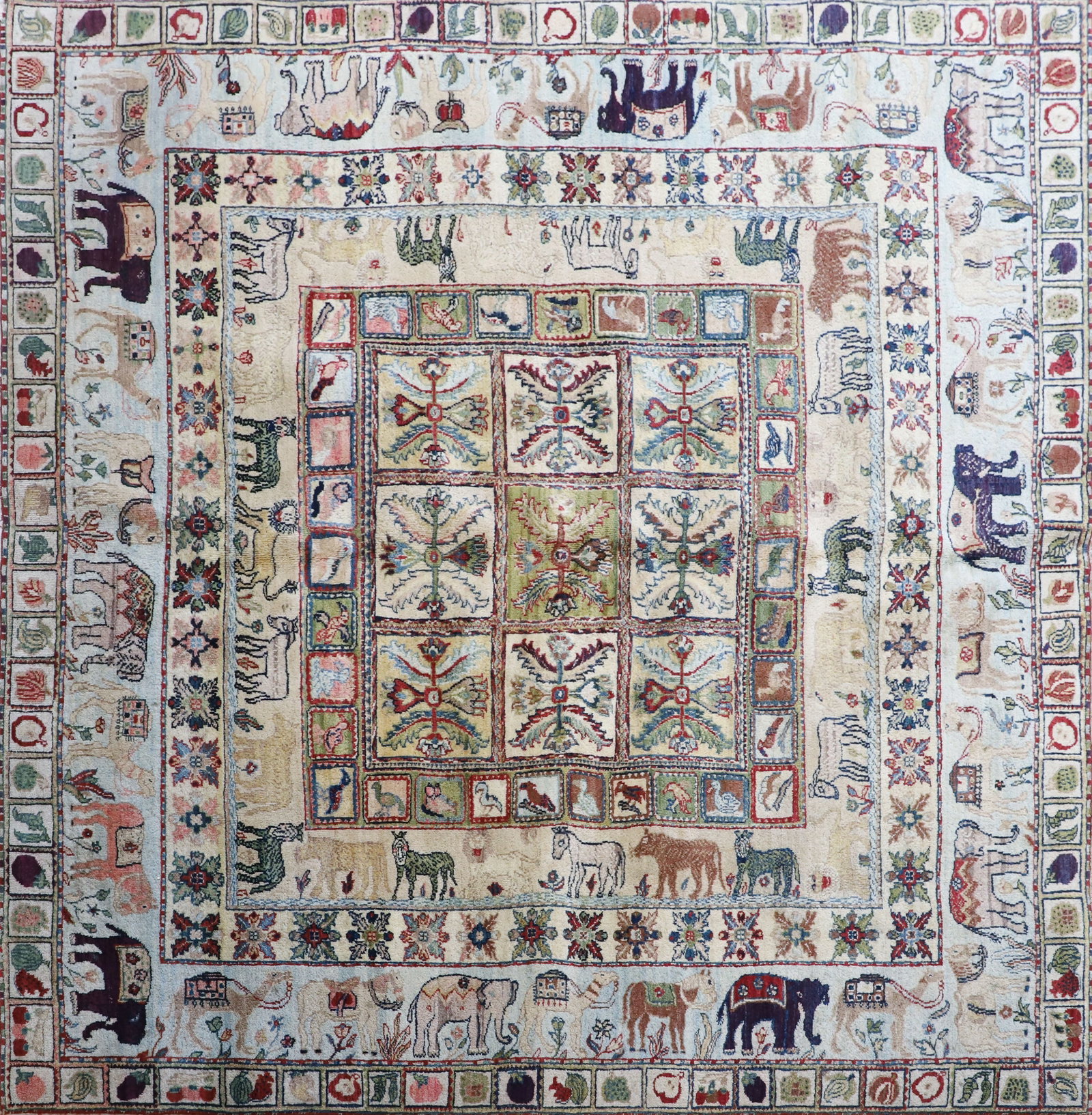 5'11" x 6'1" Indian Throw with Elephants and Donkeys: 5'11" x 6'1" Indian Throw with Elephants and Donkeys