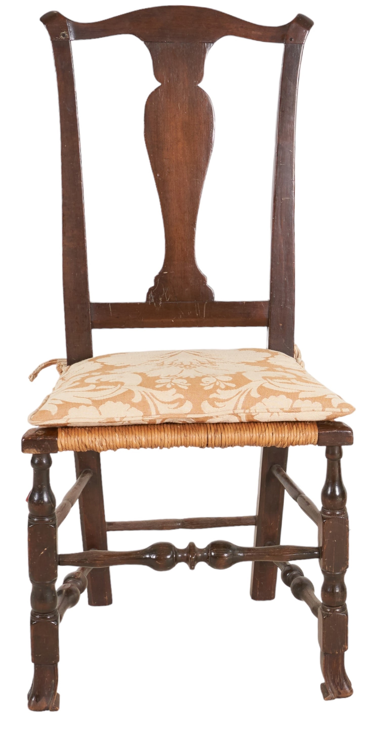 New England Queen Anne splat back side chair with rush seat (1 of 2)