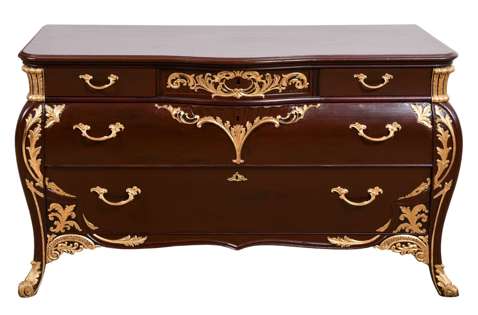Carved Mahogany Louis XV Style Bombe Commode (1 of 8)