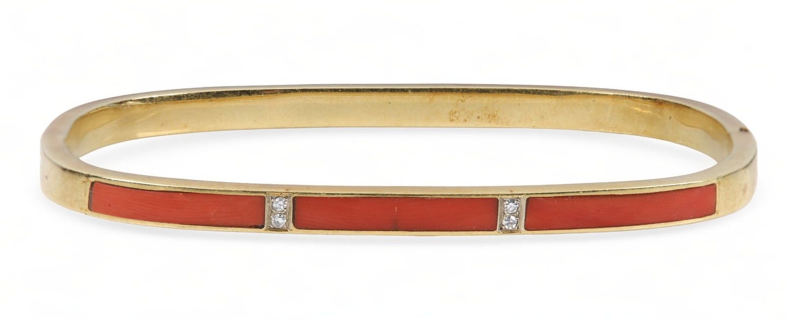 18K Yellow Gold, Diamond and Coral Bangle (1 of 6)