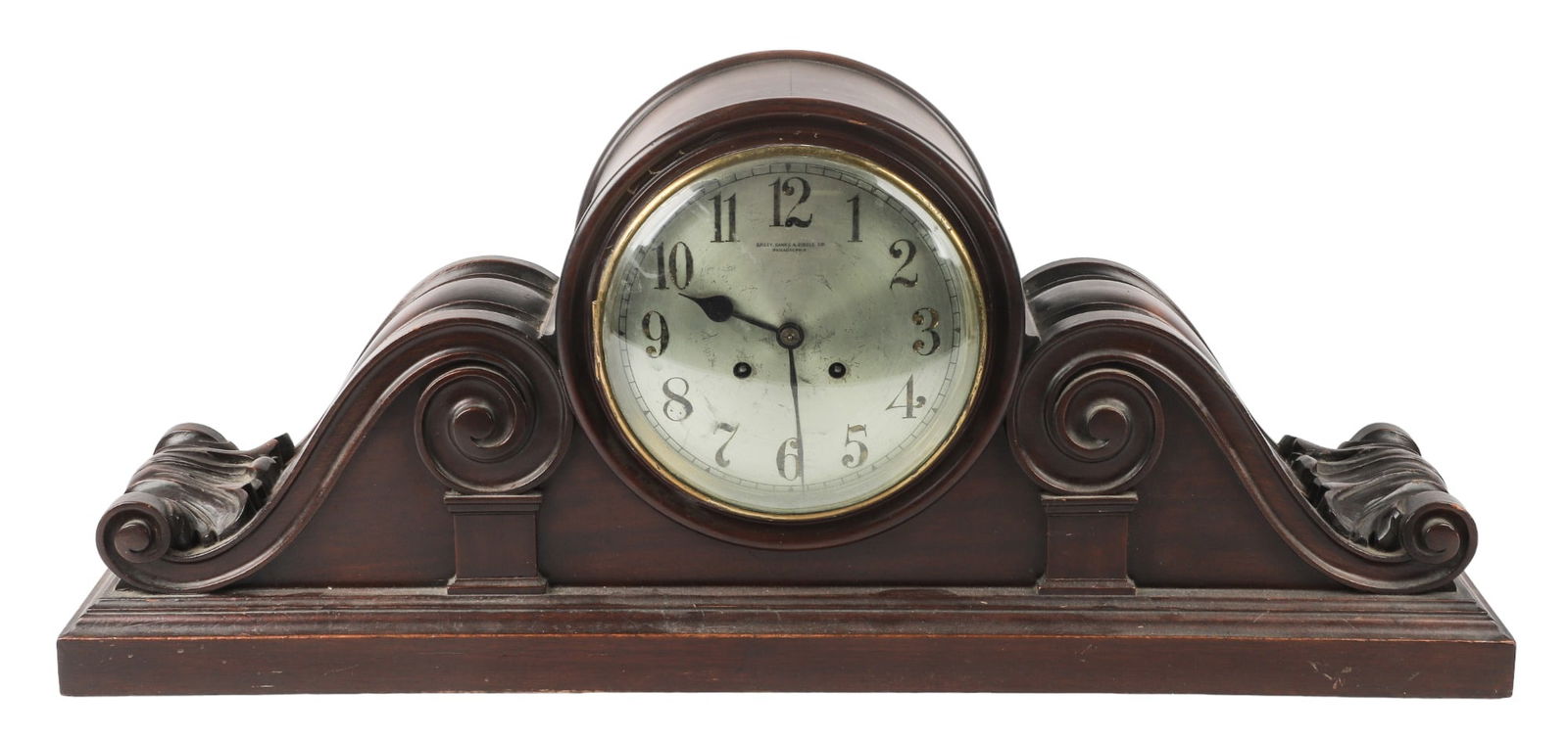 Mahogany Tambour Clock,  B, B, & B Co, 31" w (1 of 6)